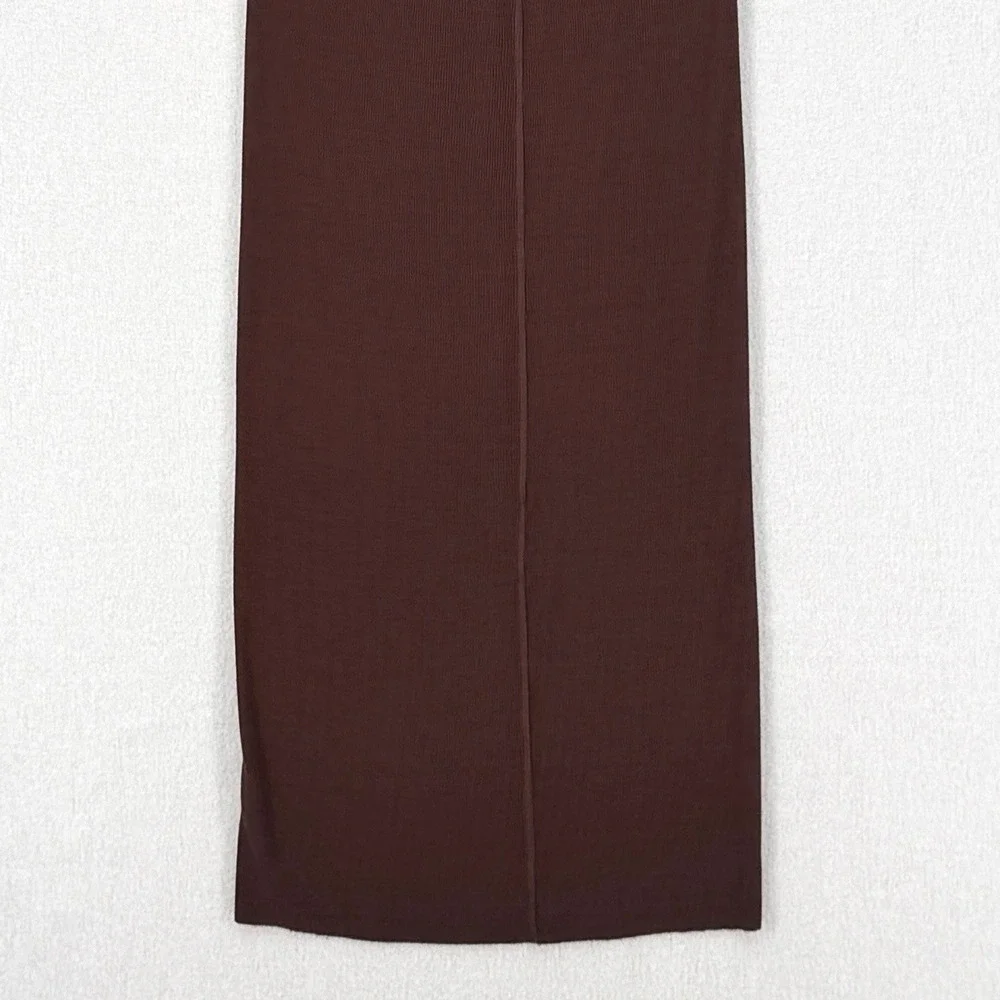 ENZA COSTA Silk Rib Knit Maxi Tank Dress Womens Small Brown Quiet Luxury NEW - Picture 9 of 12